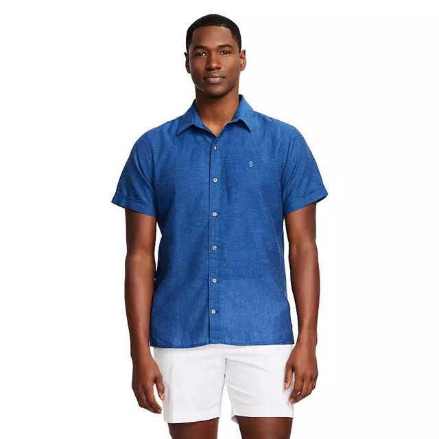 Mens IZOD Linen Blend Short Sleeve Button Front Shirt Blue Blazer Product Image