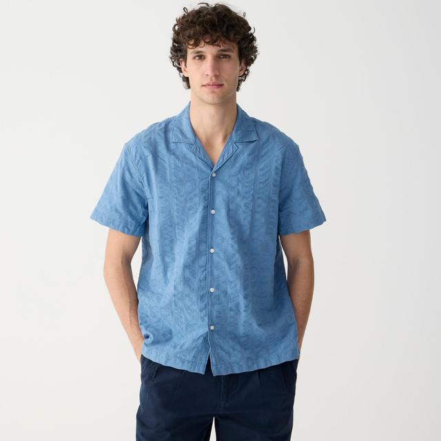 Short-sleeve textured cotton camp-collar shirt Product Image