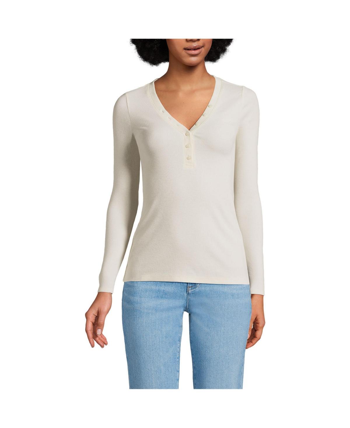 Lands End Womens Drapey Rib Skimming Long Sleeve Henley T-Shirt Product Image