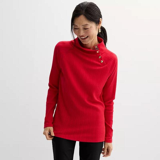 Womens Croft & Barrow Raglan Button Mock Neck Top Product Image