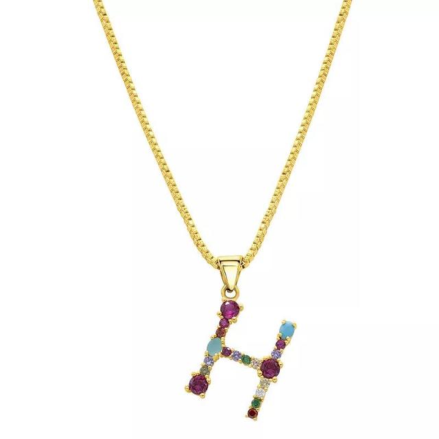 Adornia Gold Tone Multi Color Cubic Zirconia Initial Necklace, Womens H Product Image