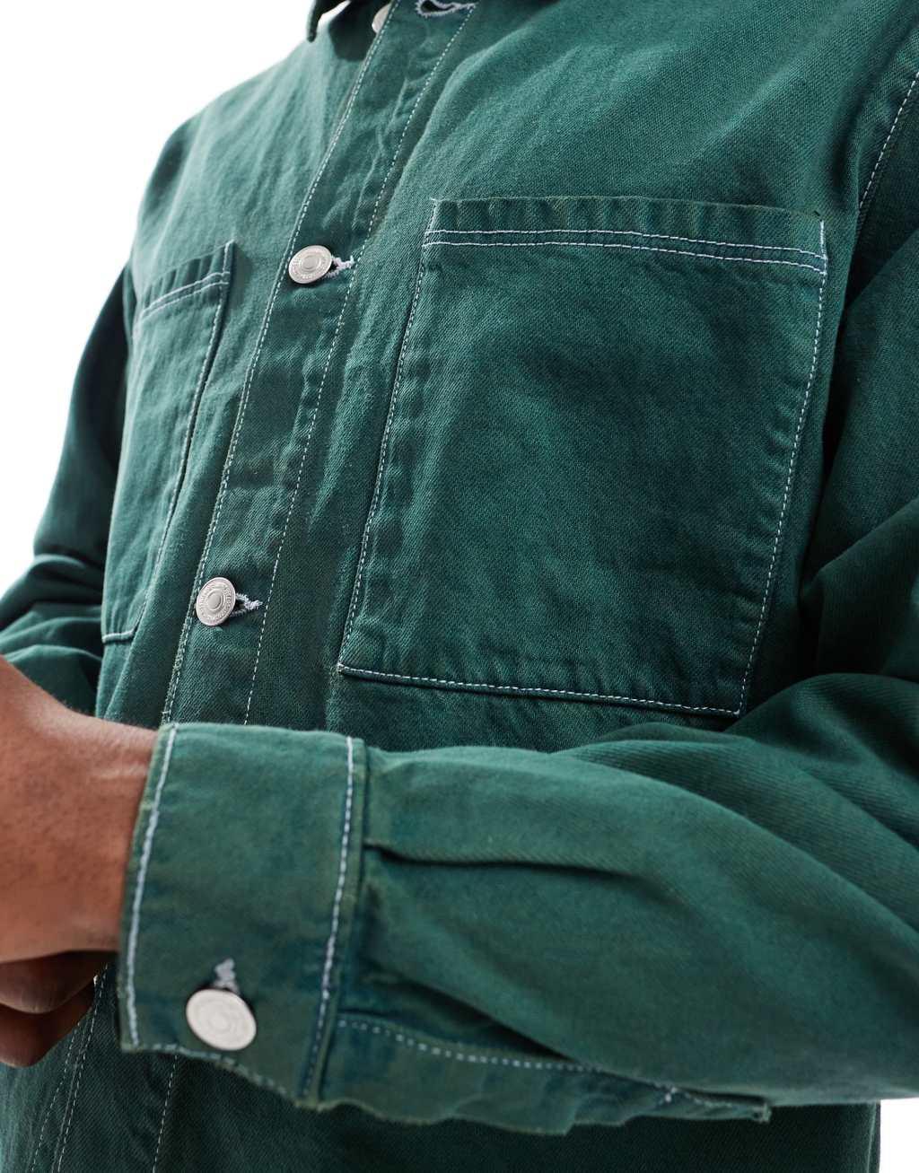 ONLY & SONS vintage fit denim shacket in green  Product Image