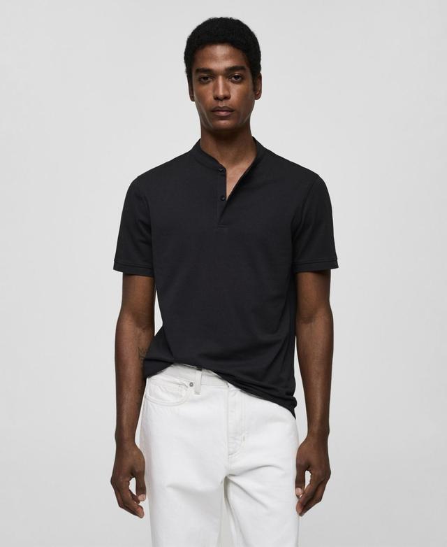 MANGO MAN - Cotton pique polo shirt with mao collar dark navyMen Product Image