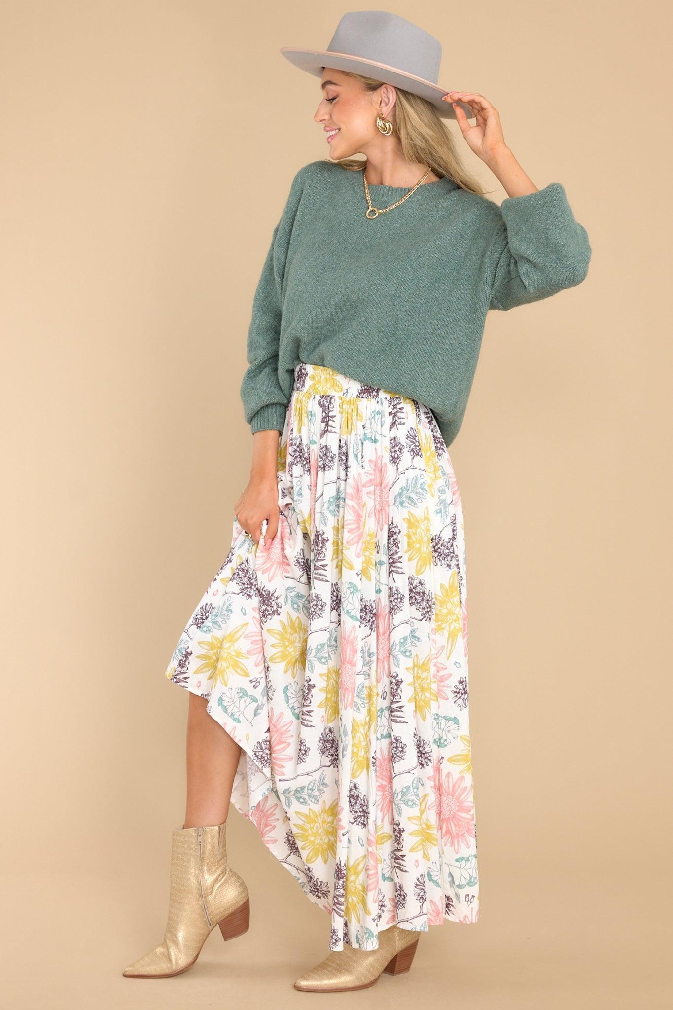 Aura Never Let You Go Ivory Floral Print Maxi Skirt Product Image