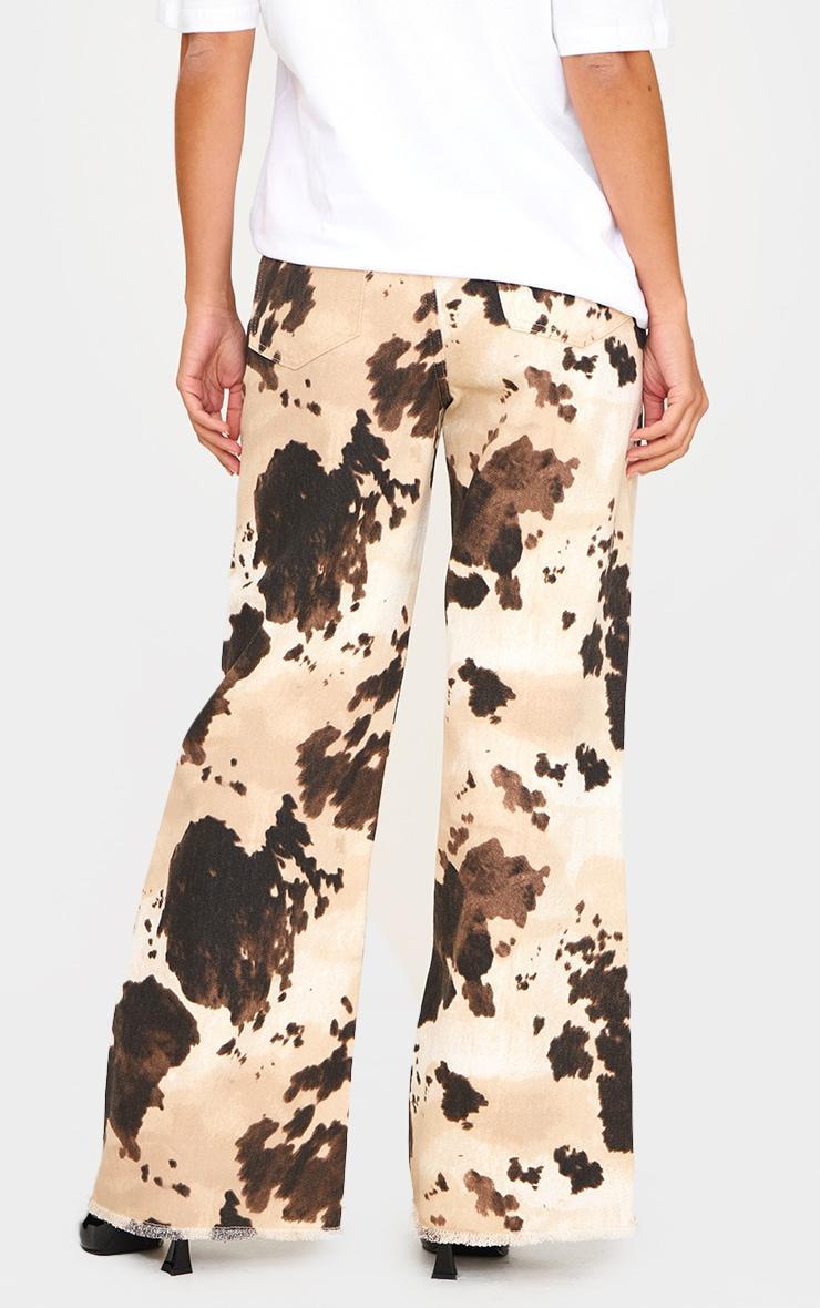 Brown Cow Print Denim Wide Leg Jean Product Image