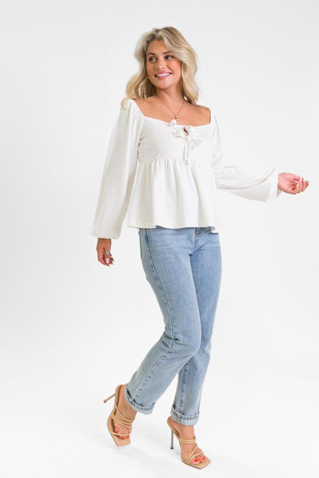 Always Ready Ivory Tie Front Knit Top Product Image