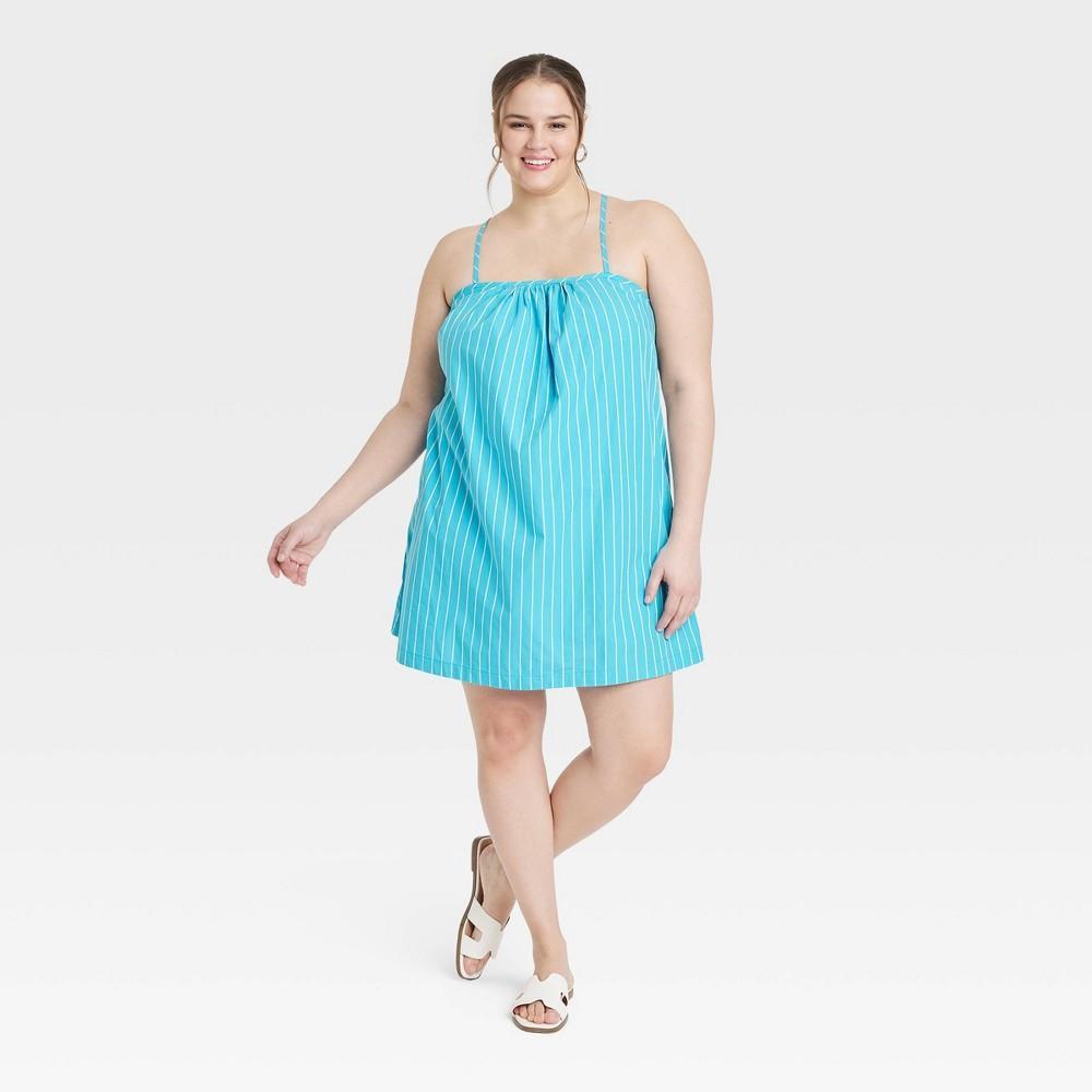Womens Sleeveless Shift Mini Dress - A New Day Blue Striped 4X Product Image