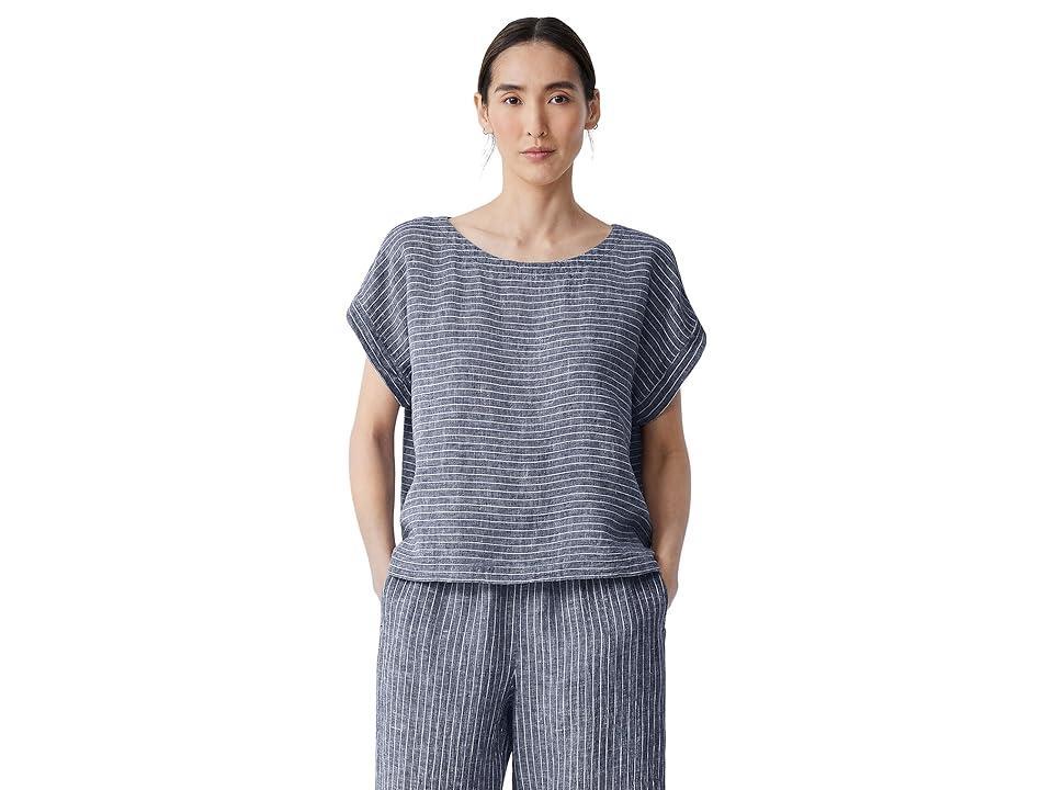 Eileen Fisher Ballet Neck Square Top (Ocean) Women's Clothing Product Image