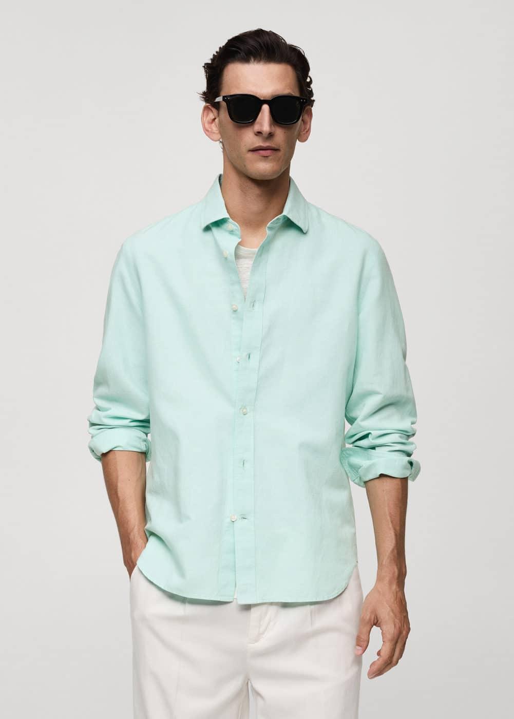 MANGO MAN - Classic-fit linen-blend shirt aqua greenMen Product Image