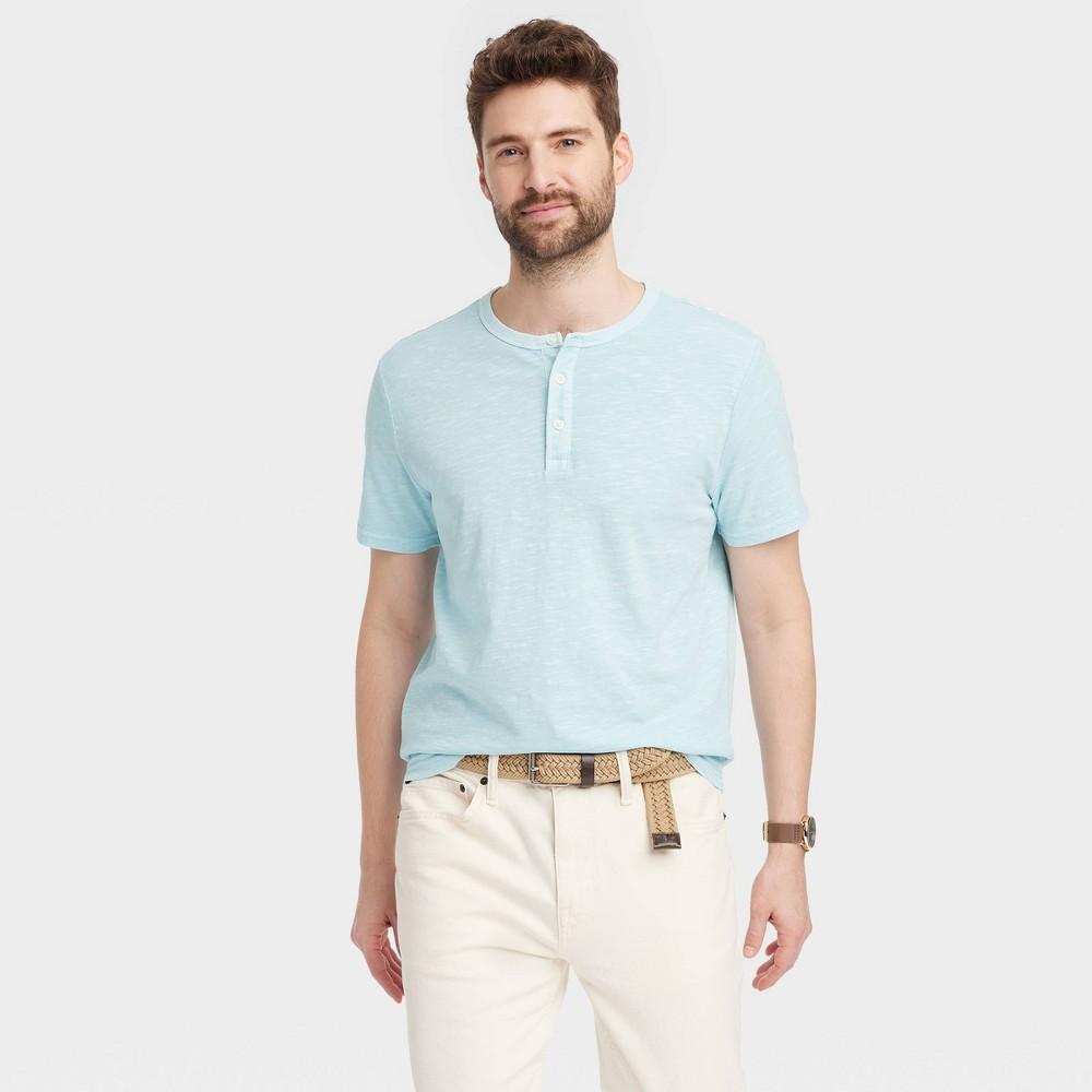 Mens Short Sleeve Henley T-Shirt - Goodfellow & Co Light Blue XXL Product Image