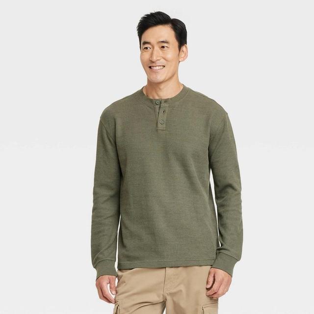 Mens Long Sleeve Textured Henley T-Shirt - Goodfellow & Co Olive XXL Product Image