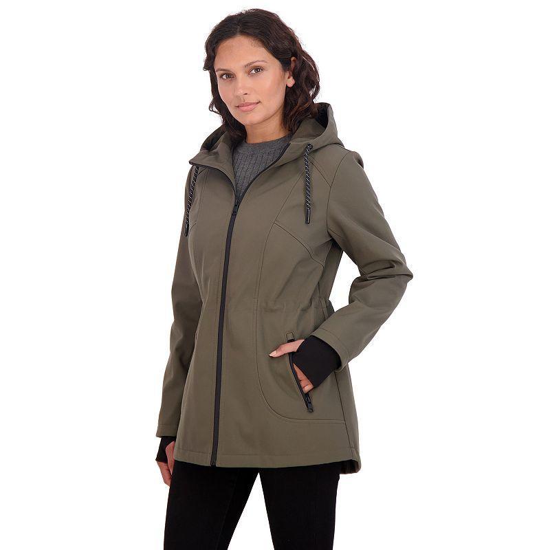 Womens Sebby Collection Hooded Zip-Front Softshell Jacket Green Product Image