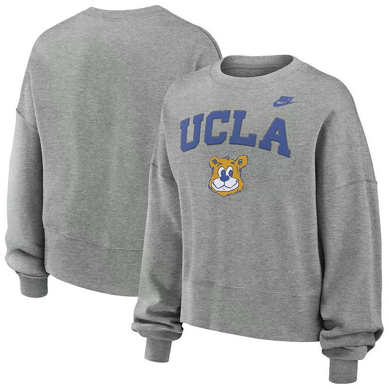 Womens Nike Heather Gray UCLA Bruins Legacy Fleece Classic Arch Oversized Cropped Tackle Twill Sweatshirt product image