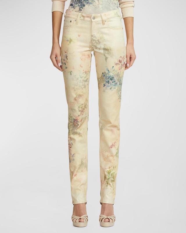 Womens Floral Low-Rise Slim Jeans Product Image