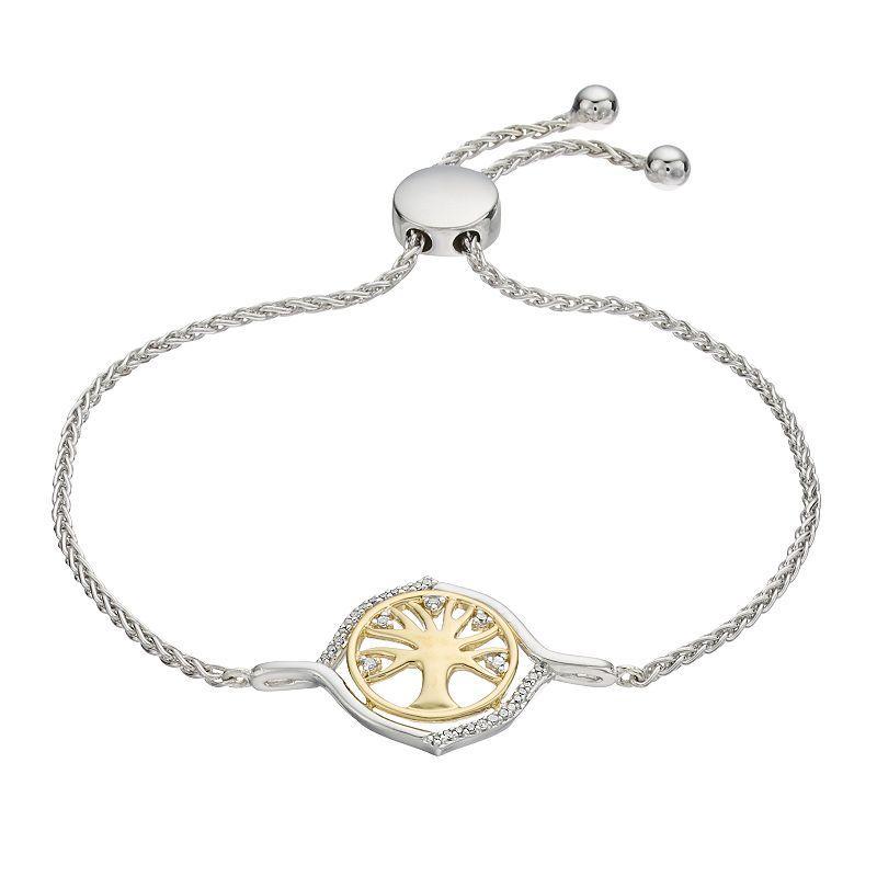 Two-Tone Sterling Silver 1/10 Carat T.W. Diamond Tree of Life Adjustable Bracelet, Womens Two Tone Product Image