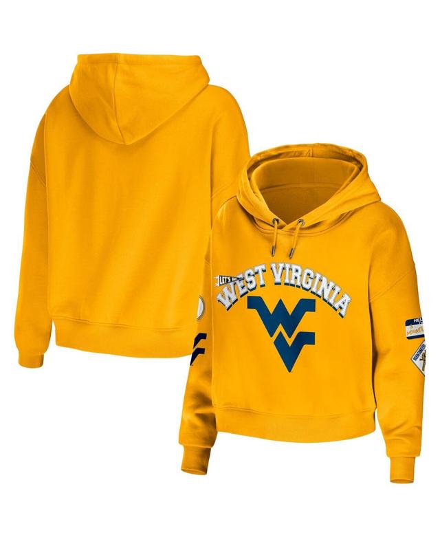 Womens WEAR by Erin Andrews West Virginia Mountaineers Mixed Media Cropped Pullover Hoodie Product Image