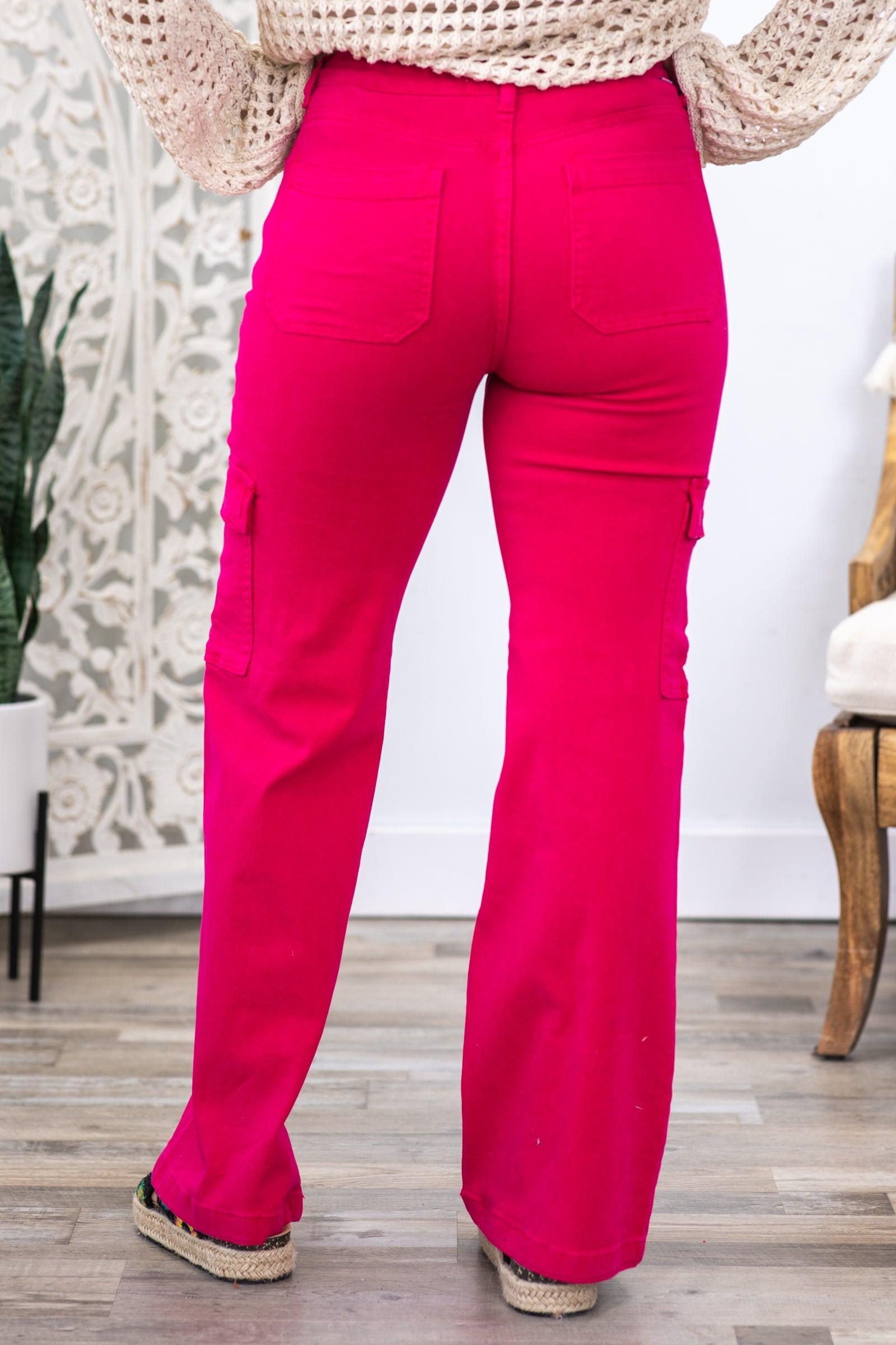 Risen Fuchsia High Rise Cargo Wide Leg Pants Product Image