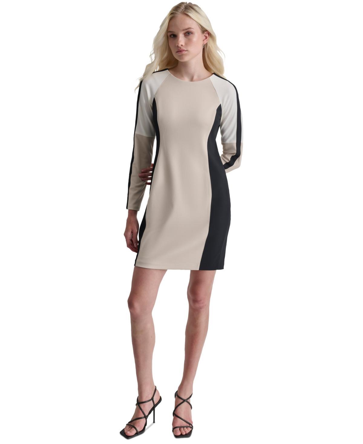 Dkny Womens Colorblocked Long-Sleeve Sheath Dress - Black Product Image