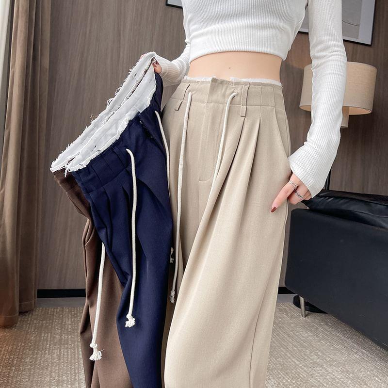 Drawstring Waist Plain Wide Leg Pants Product Image