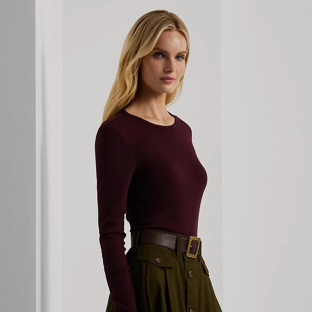 LAUREN RALPH LAUREN Cotton-blend Long-sleeve Top In Pinot Noir Product Image