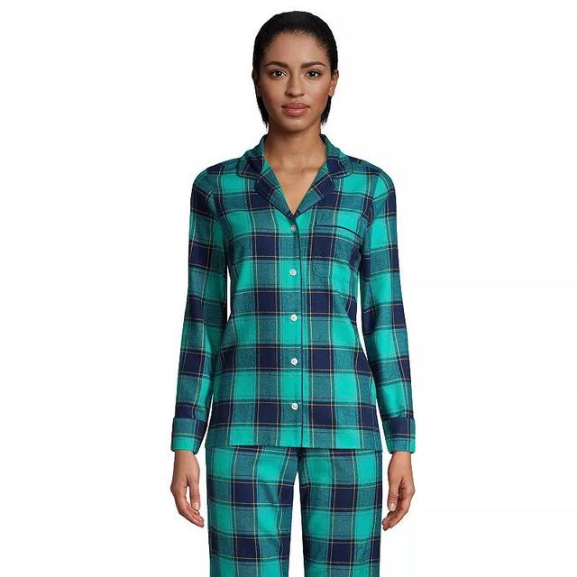 Womens Lands End Long Sleeve Flannel Pajama Top Blue Artisan Plaid Product Image