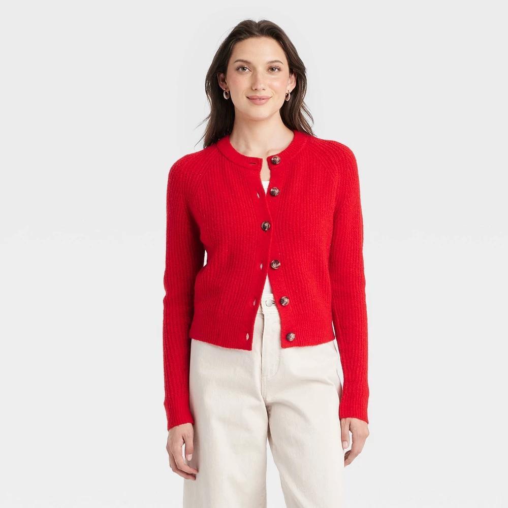 Womens Cozy Knit Button-Front Cardigan - Universal Thread Red XL product image