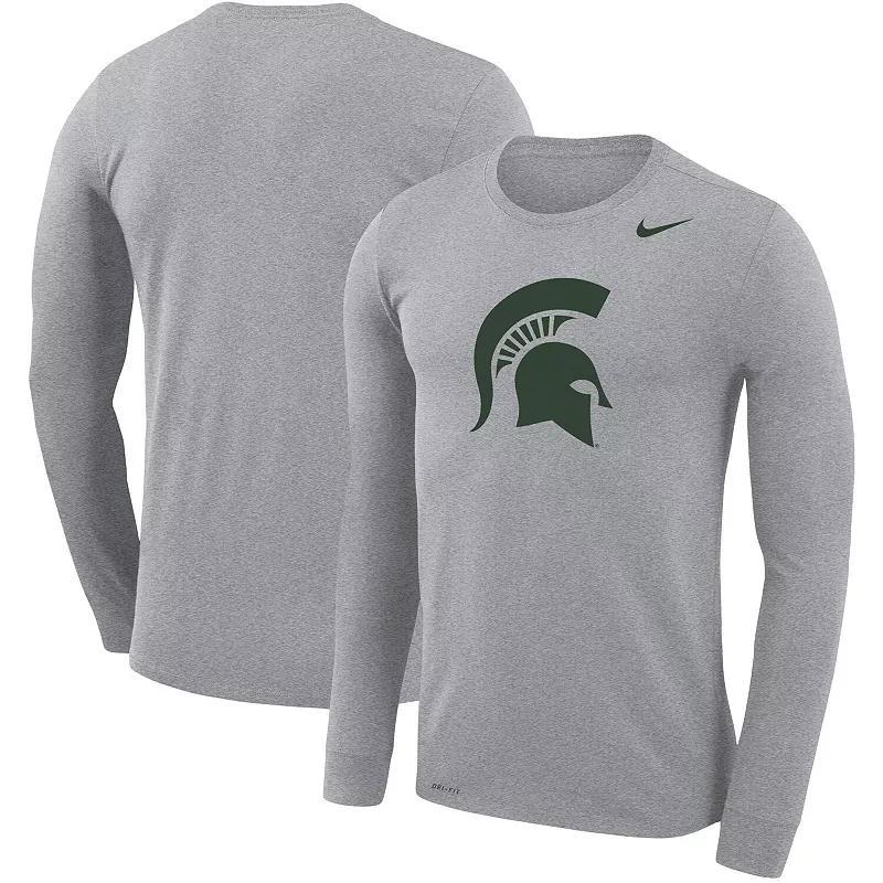 Mens Nike Heather Gray Michigan State Spartans Legend Wordmark Performance Long Sleeve T-Shirt Product Image