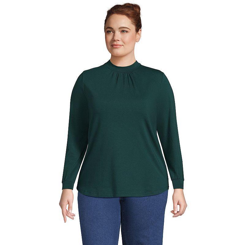 Lands End Womens Plus Size Jersey Long Sleeve Gathered Mock Neck Tee Product Image