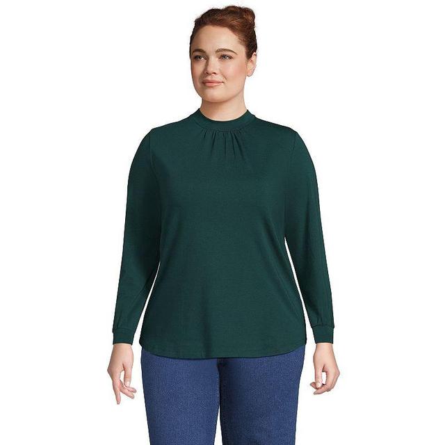 Plus Size Lands End Gathered Mockneck Top, Womens Red Geo Product Image