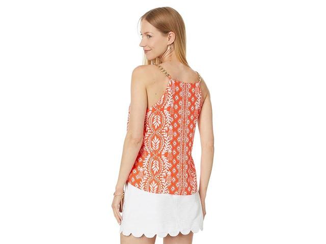 Lilly Pulitzer Joannah Silk Top (Flamingo Feather Harbour View Engineered Woven Top) Women's Clothing Product Image