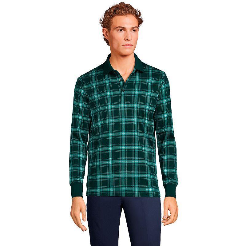 Mens Lands End Soft Supima Polo Deep Blue Plaid Product Image