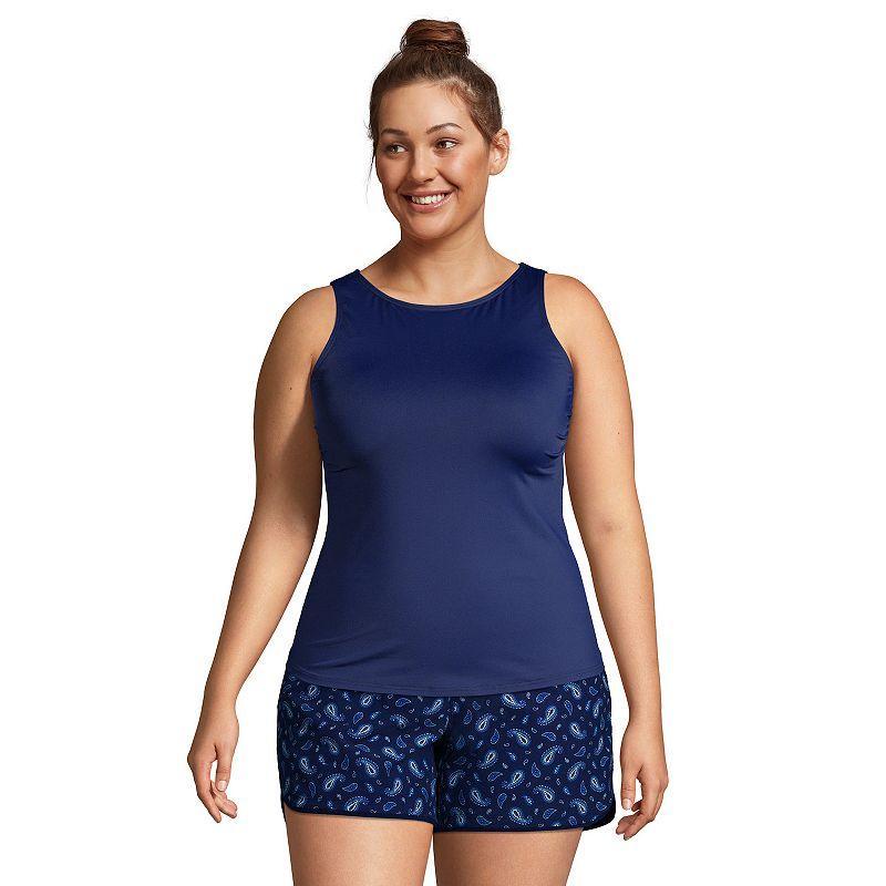 Plus Size Lands End UPF 50 Bust Minimizer Tankini Top, Womens Blue Product Image