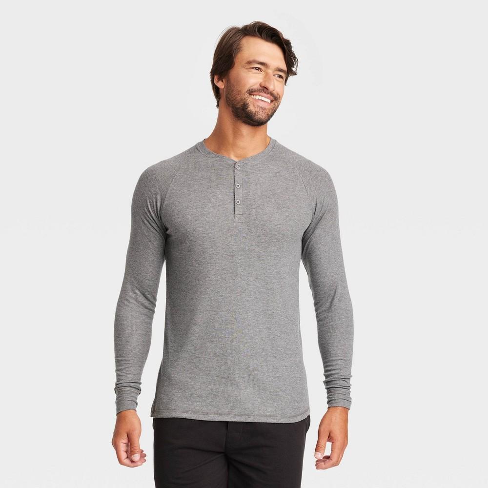 Hanes Premium Mens Henley Long Sleeve Pajama Shirt - Charcoal L Product Image