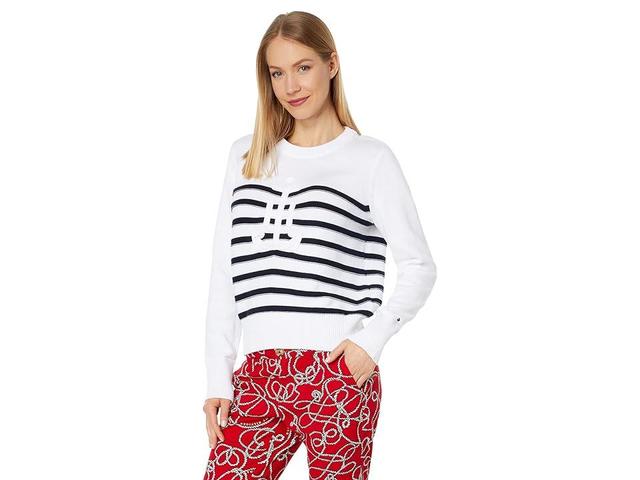 Tommy Hilfiger Long Sleeve Anchor Sweater (Bright White/Sky Captain) Women's Clothing Product Image