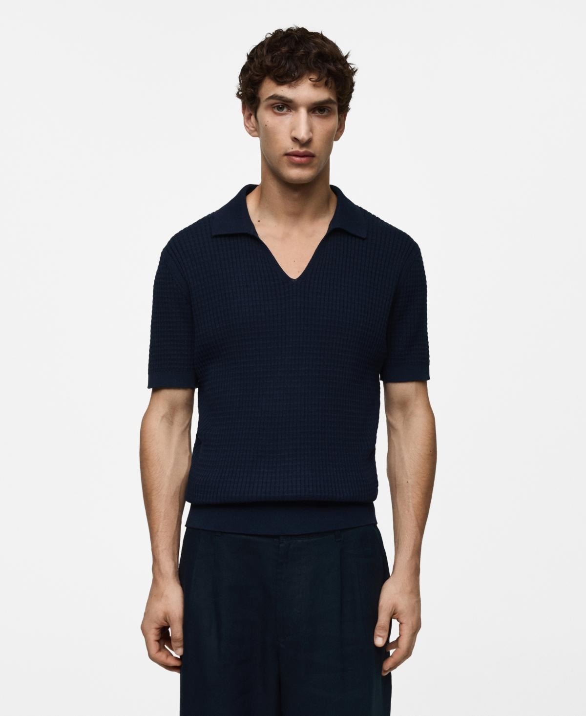 Mango Mens Ribbed Knit Polo Shirt Product Image