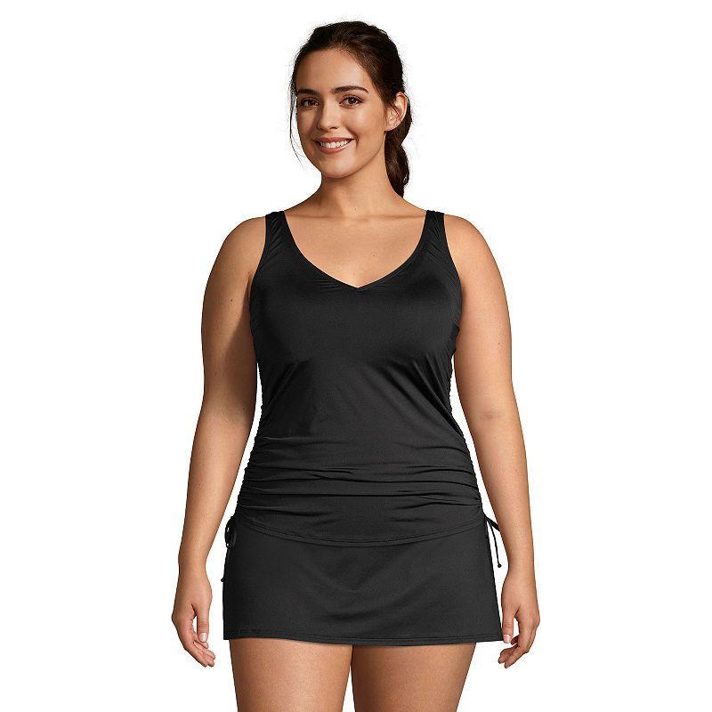 Womens Lands End Ruched-Sides V-Neck UPF 50 Tankini Swimsuit Top Product Image