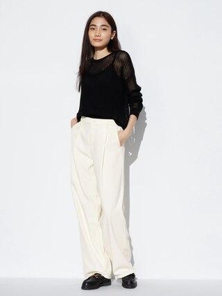 Womens Drapey Denim Pleated Pants Natural 2XL UNIQLO US Product Image