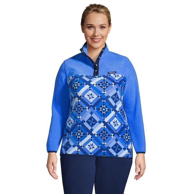 Plus Size Lands End Heritage Quarter-Snap Fleece Pullover, Womens Blue Prosperity Quilt Product Image