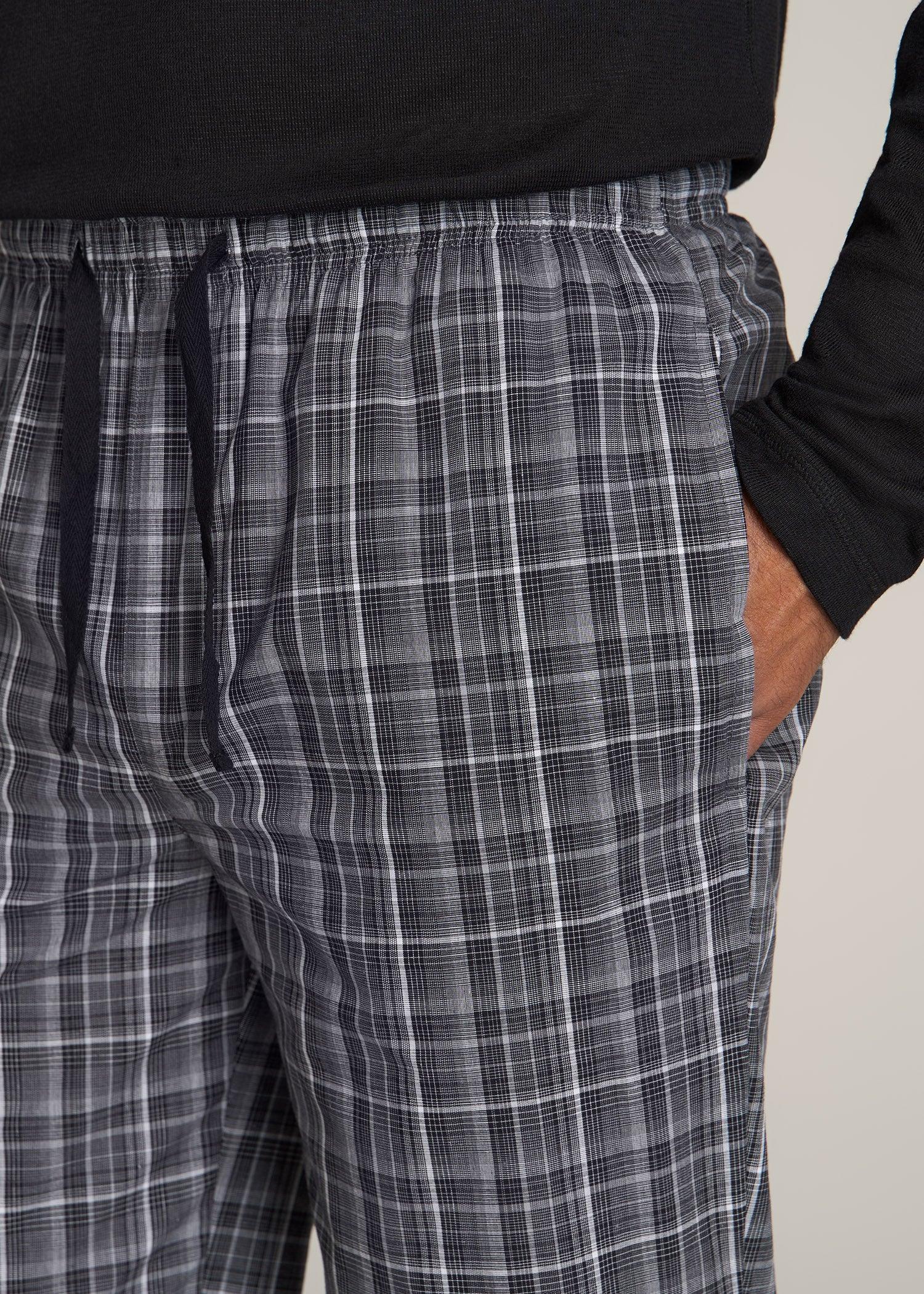 Woven Pajama Pants for Tall Men in Black & Grey Plaid Male Product Image