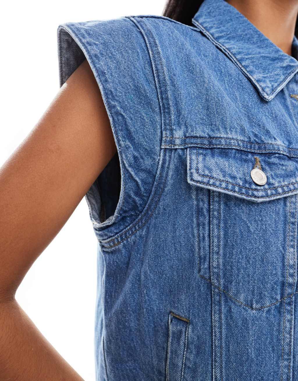 ONLY denim vest in mid blue   Product Image