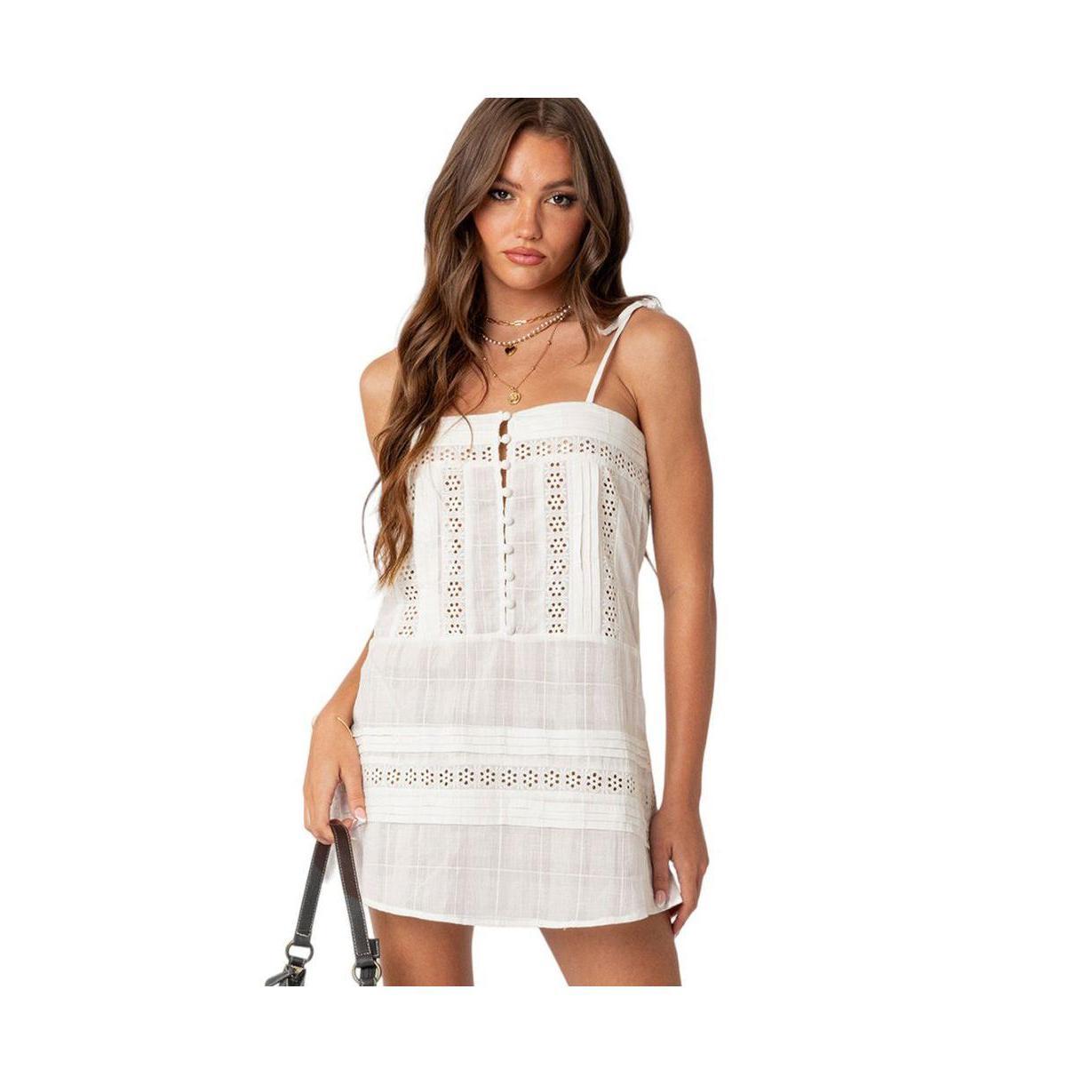 EDIKTED August Eyelet Tie Strap Cotton Minidress Product Image