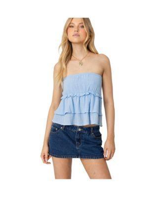 Women's Linen look strapless peplum top Product Image