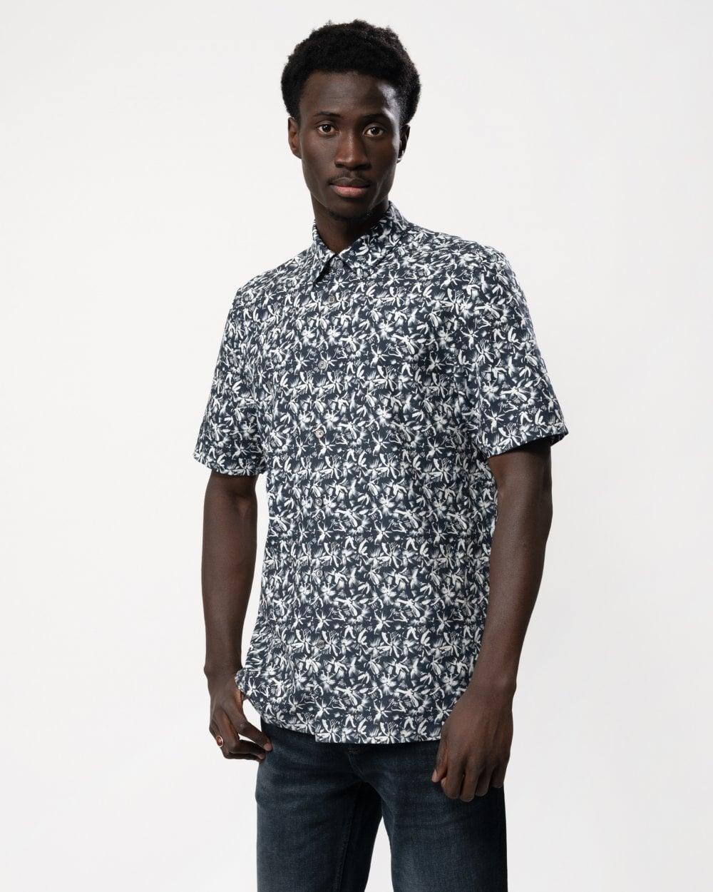 Tavaro Mens Short Sleeve Abstract Floral Print Shirt In Blue Product Image