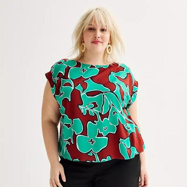 Plus Size Nine West Short Sleeve Silky Tee, Womens Product Image