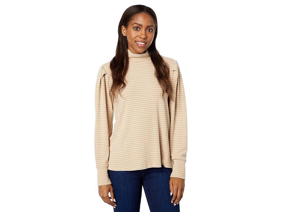 Mod-o-doc Cozy Stripe Rib Long Puff Sleeve Turtleneck Top (Mocha) Women's Clothing Product Image