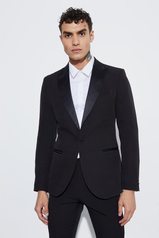 Skinny Fit Single Breasted Tuxedo Jacket | boohooMAN USA Product Image