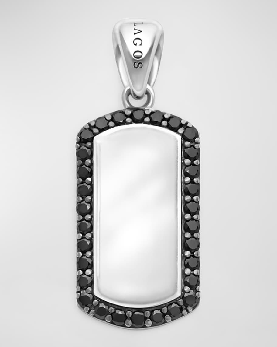 Mens Sterling Silver Anthem Dog Tag Pendant with Black Diamonds, 25x14mm Product Image