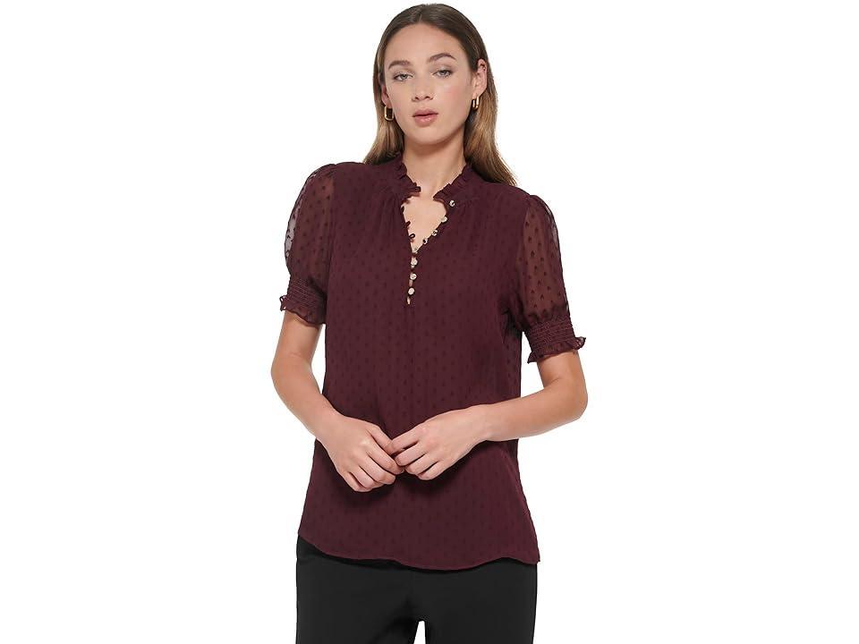 Tommy Hilfiger Short Sleeve Mock Neck Blouse (Winetasting) Women's Clothing Product Image