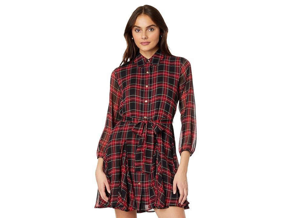 Tommy Hilfiger Long Sleeve Plaid Dress Multi) Women's Clothing Product Image