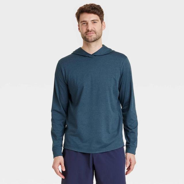 Mens Soft Stretch Hooded Long Sleeve Top - All In Motion Heathered Blue XL Product Image